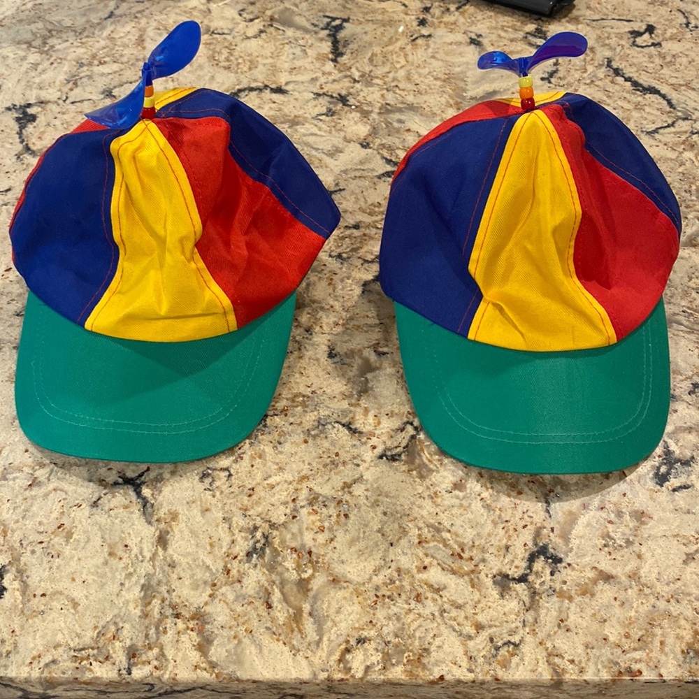 2 Adult Rainbow Hats with Propeller